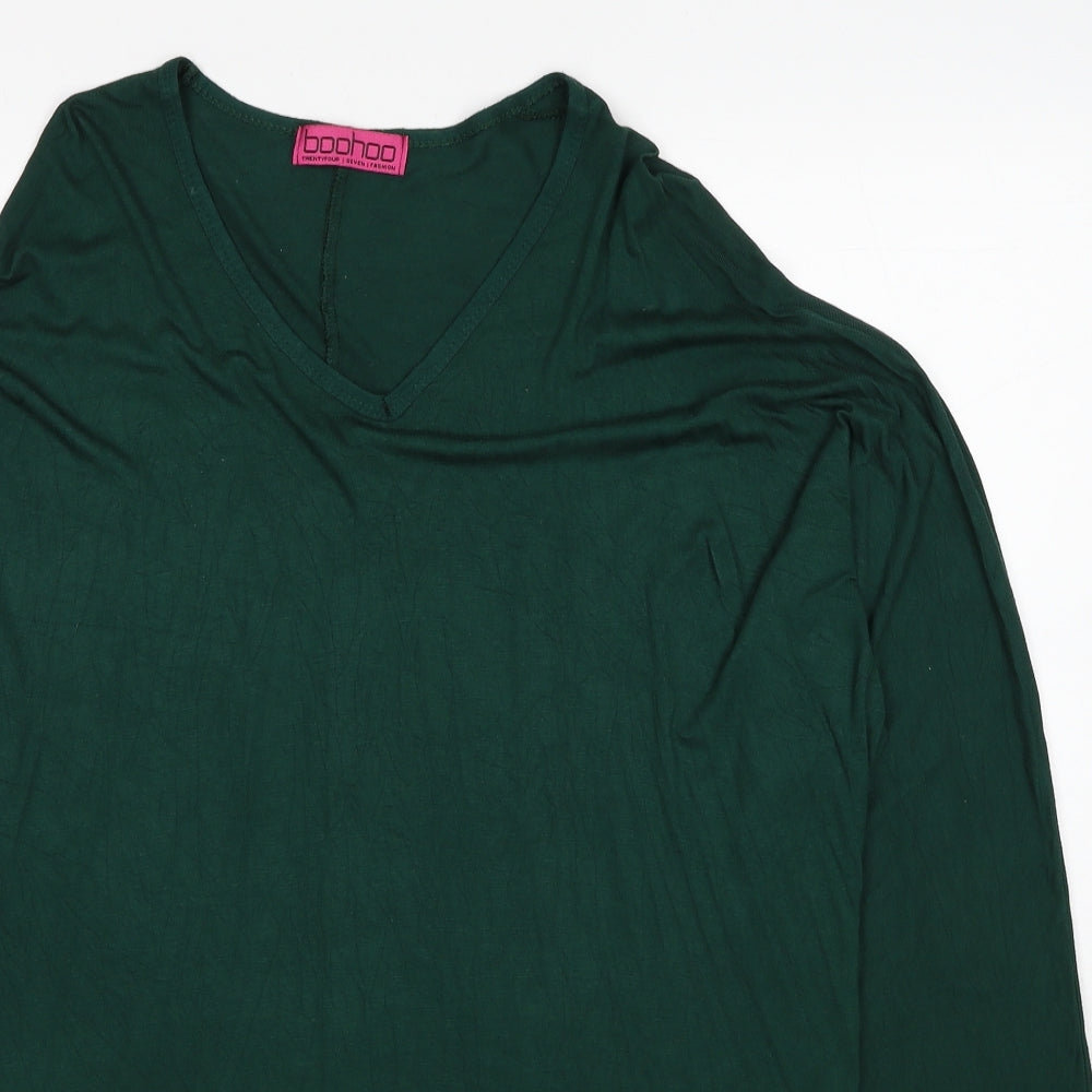 Boohoo Womens Green Viscose Basic Blouse Size S V-Neck