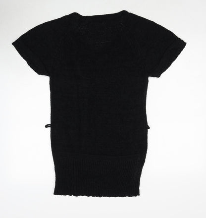 TU Womens Black V-Neck Acrylic Pullover Jumper Size 14