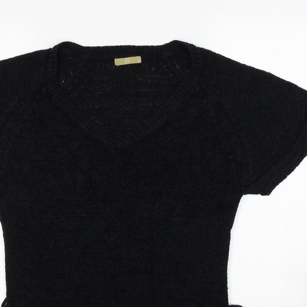 TU Womens Black V-Neck Acrylic Pullover Jumper Size 14