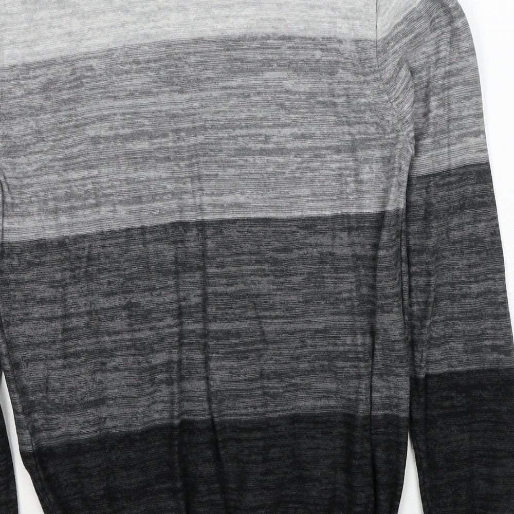 George Mens Grey V-Neck Striped Cotton Pullover Jumper Size S Long Sleeve