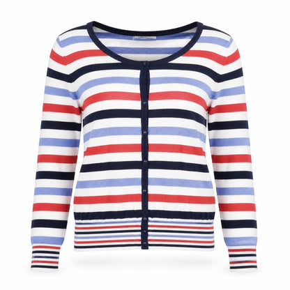 Marks & Spencer Womens Multicoloured Scoop Neck Striped Viscose Cardigan Jumper Size 12