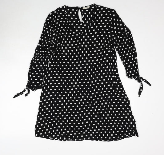 Papaya Womens Black Polka Dot Viscose A-Line Size 10 V-Neck Pullover