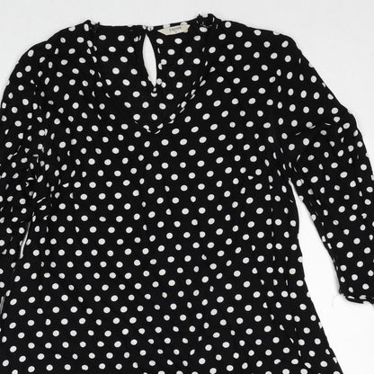 Papaya Womens Black Polka Dot Viscose A-Line Size 10 V-Neck Pullover