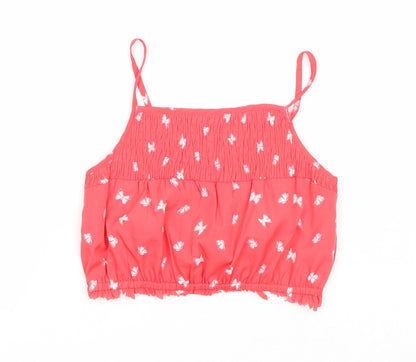 I love girls wear Girls Pink Geometric Polyester Basic Tank Size 6-7 Years Square Neck Pullover - Butterfly
