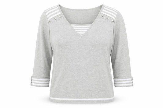 Abifel Womens Grey V-Neck Acrylic Pullover Jumper Size 16
