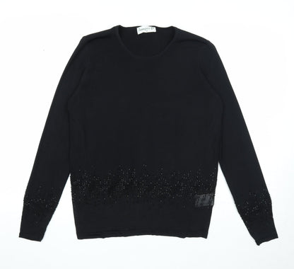 Jumper Womens Black Round Neck Viscose Pullover Jumper Size M