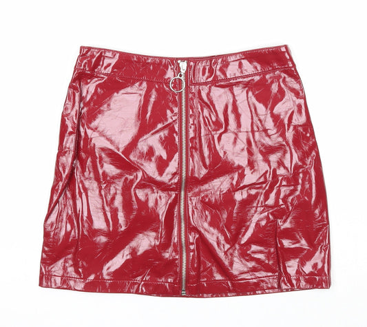 FOREVER 21 Womens Red Polyester A-Line Skirt Size S Zip