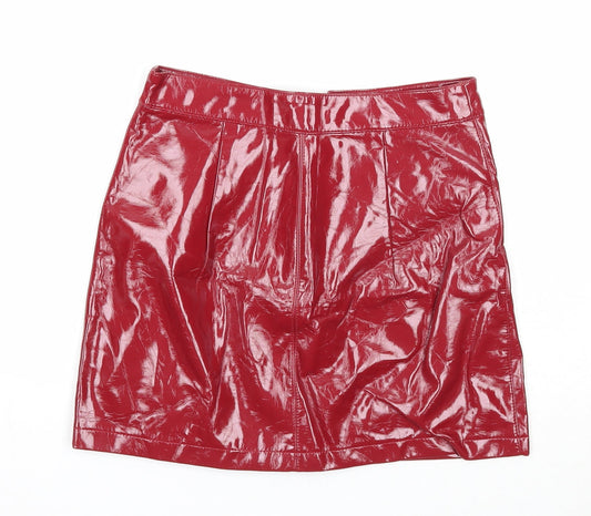 FOREVER 21 Womens Red Polyester A-Line Skirt Size S Zip