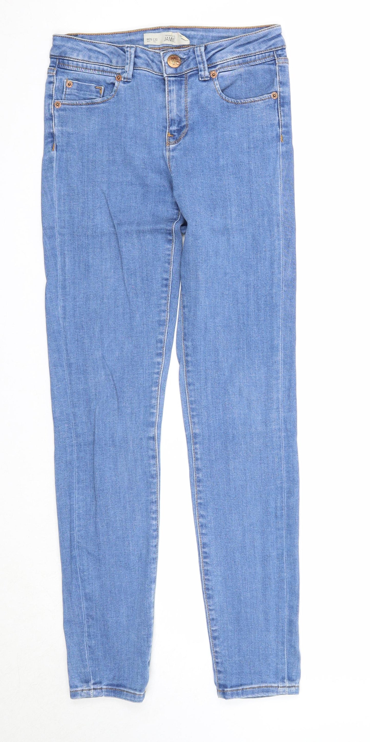 Topshop Womens Blue Cotton Skinny Jeans Size 26 in L30 in Regular Zip