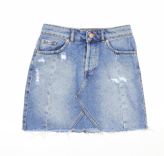 Miss Selfridge Womens Blue Cotton A-Line Skirt Size 6 Zip