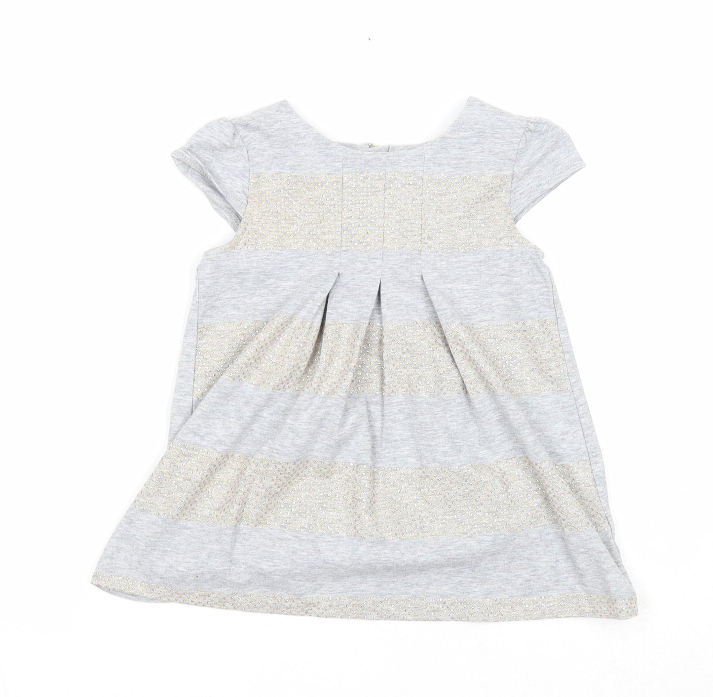 Savannah Girls Grey Striped Cotton A-Line Size 2-3 Years Round Neck Zip