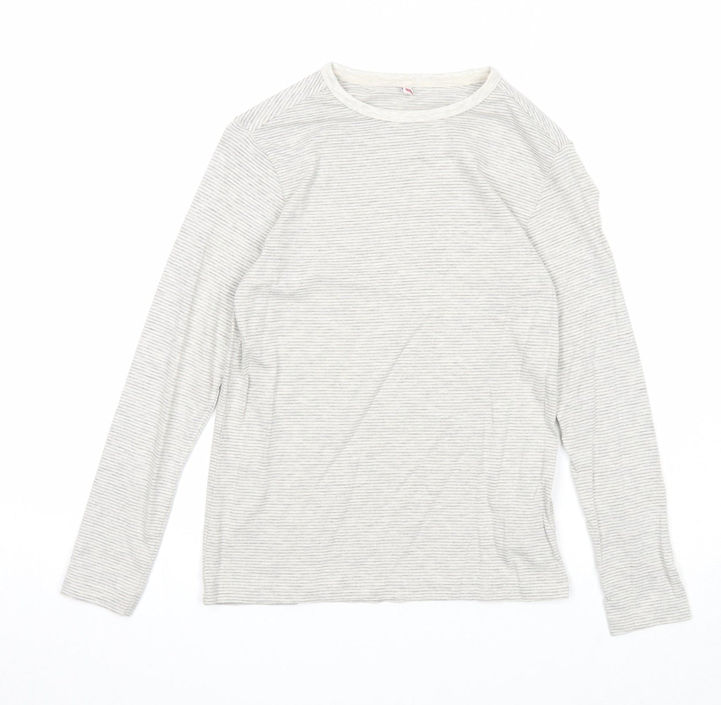 Marks and Spencer Girls Grey Striped Cotton Basic T-Shirt Size 7-8 Years Round Neck Pullover