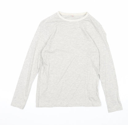Marks and Spencer Girls Grey Striped Cotton Basic T-Shirt Size 7-8 Years Round Neck Pullover