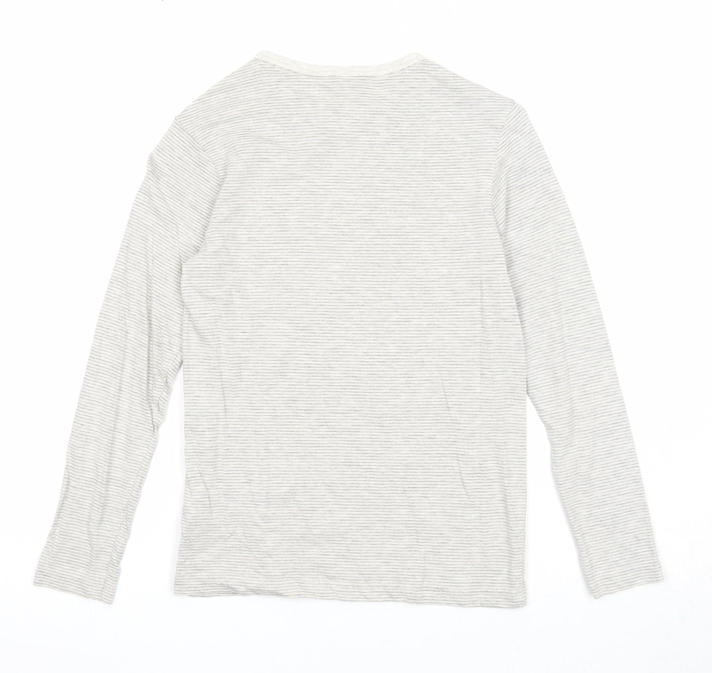 Marks and Spencer Girls Grey Striped Cotton Basic T-Shirt Size 7-8 Years Round Neck Pullover