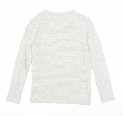 Marks and Spencer Girls Grey Striped Cotton Basic T-Shirt Size 7-8 Years Round Neck Pullover