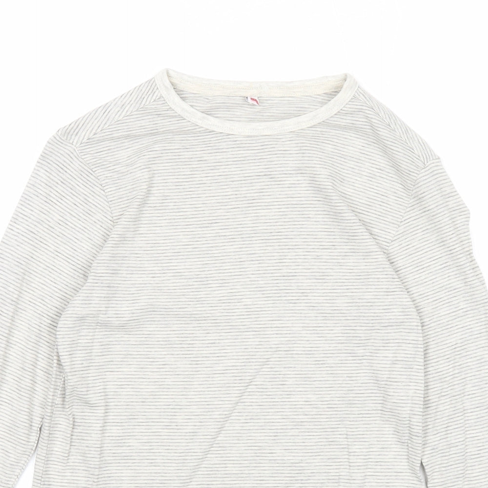 Marks and Spencer Girls Grey Striped Cotton Basic T-Shirt Size 7-8 Years Round Neck Pullover