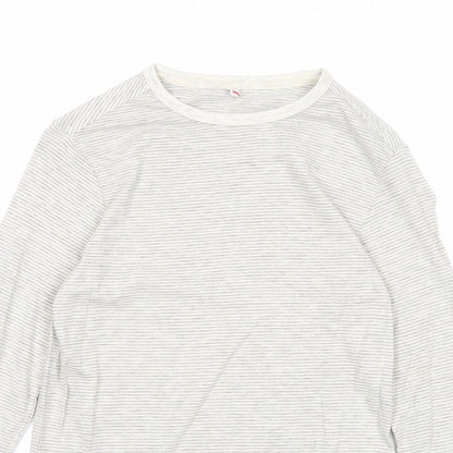 Marks and Spencer Girls Grey Striped Cotton Basic T-Shirt Size 7-8 Years Round Neck Pullover