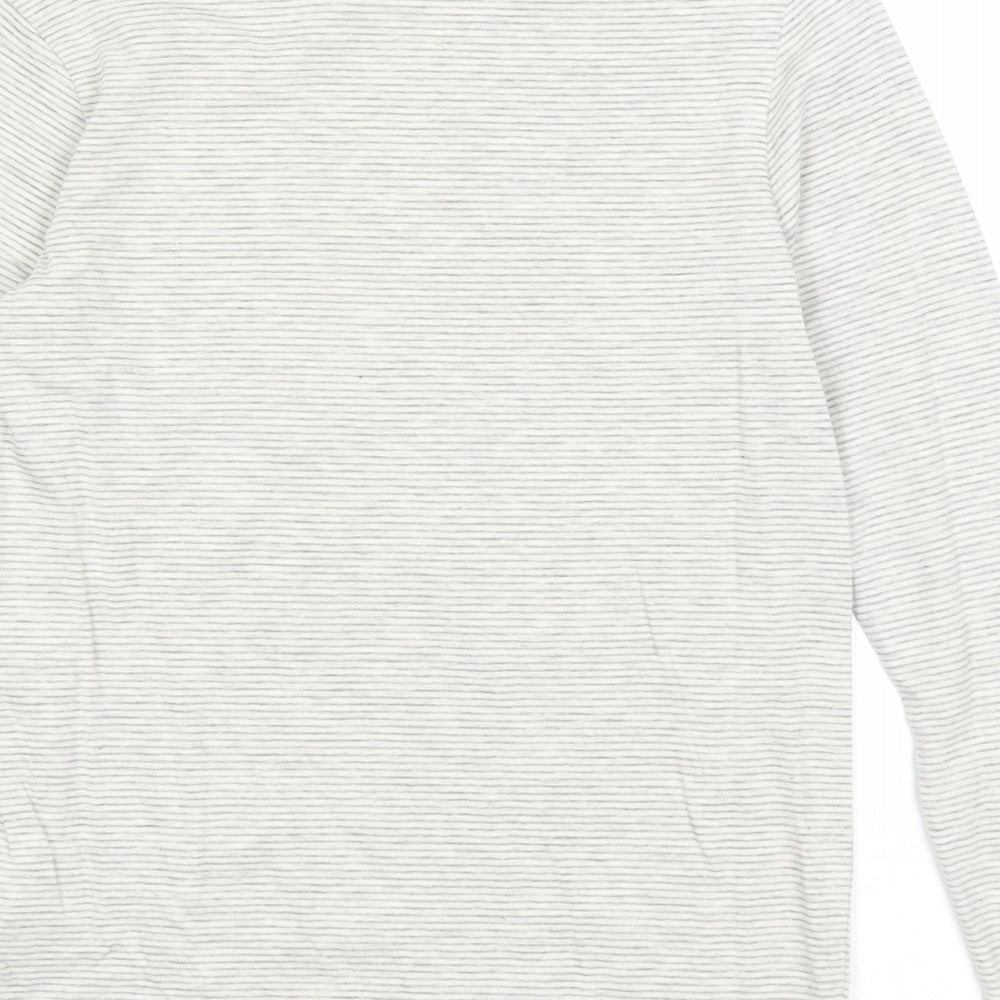Marks and Spencer Girls Grey Striped Cotton Basic T-Shirt Size 7-8 Years Round Neck Pullover