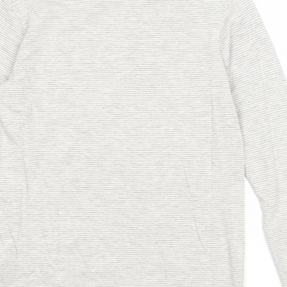 Marks and Spencer Girls Grey Striped Cotton Basic T-Shirt Size 7-8 Years Round Neck Pullover