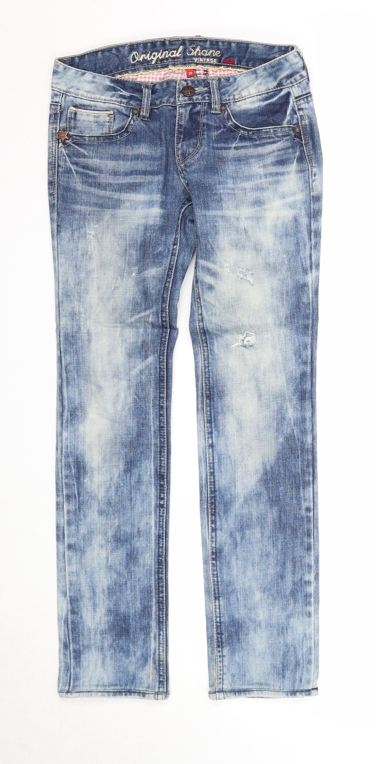 Original Shane Womens Blue Cotton Straight Jeans Size 26 in Regular Zip