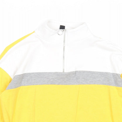 New Look Womens Yellow Colourblock Cotton Pullover Sweatshirt Size 8 Zip