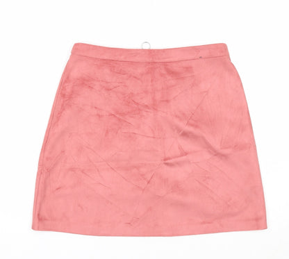 Primark Womens Pink Polyester A-Line Skirt Size 8 Zip