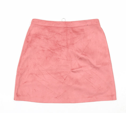 Primark Womens Pink Polyester A-Line Skirt Size 8 Zip