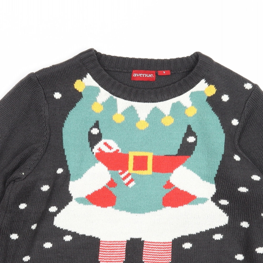 Avenue Mens Grey Round Neck Acrylic Pullover Jumper Size S Long Sleeve - Elf Christmas