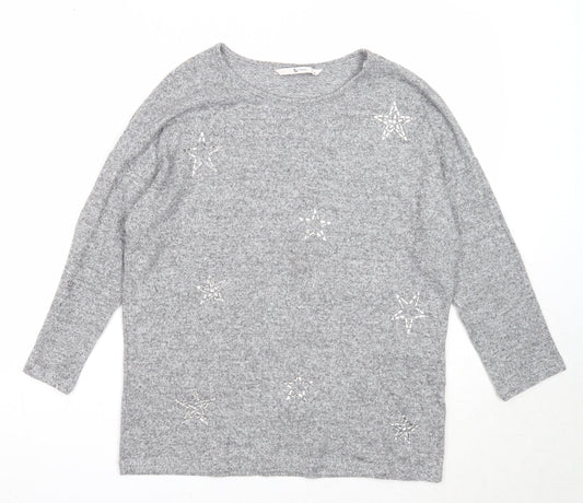 TU Womens Grey Round Neck Geometric Polyester Pullover Jumper Size 10 - Star Pattern