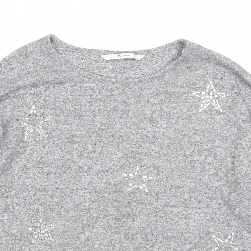 TU Womens Grey Round Neck Geometric Polyester Pullover Jumper Size 10 - Star Pattern