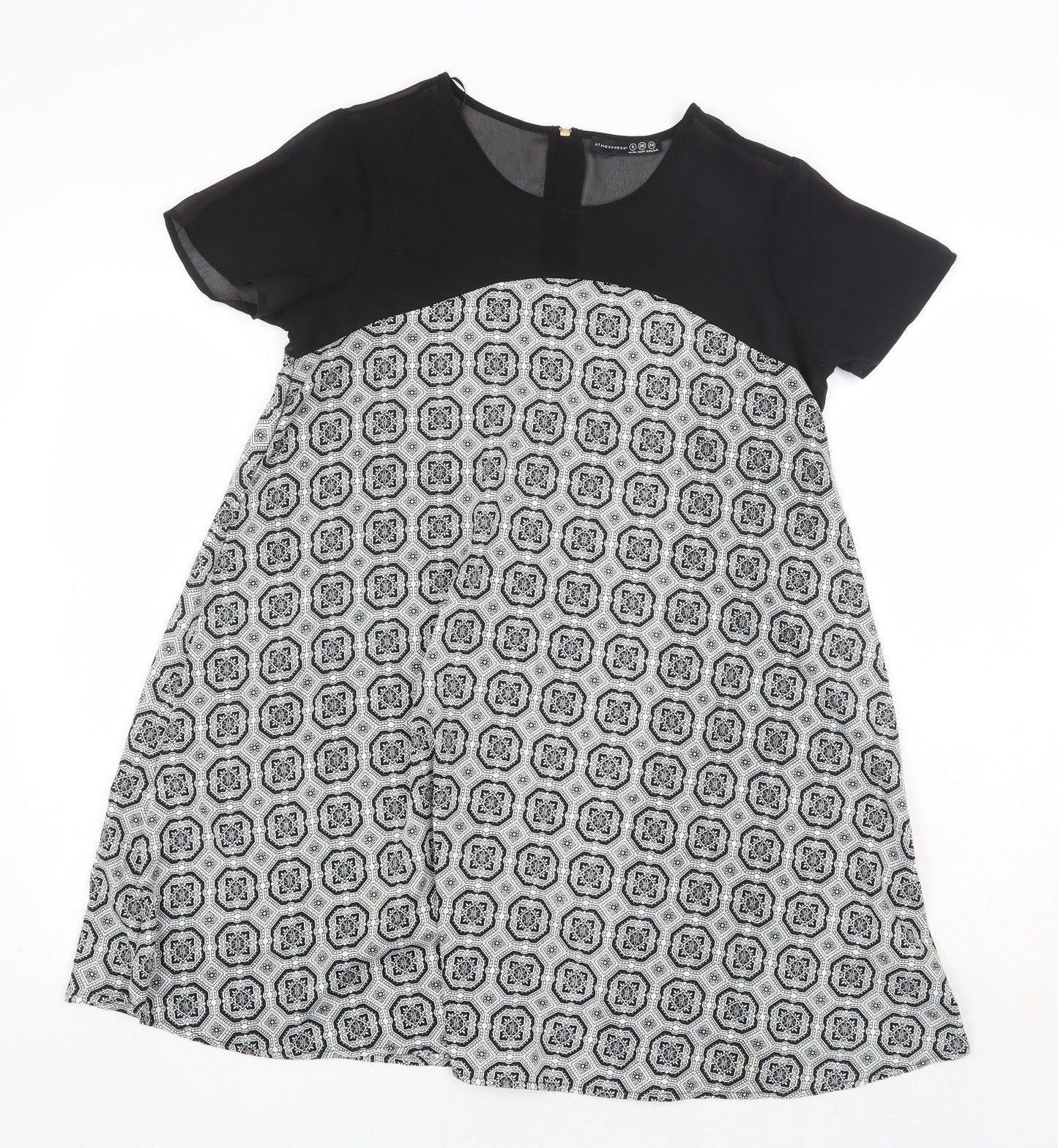 Atmosphere Womens Black Geometric Polyester Trapeze & Swing Size 8 Round Neck Zip