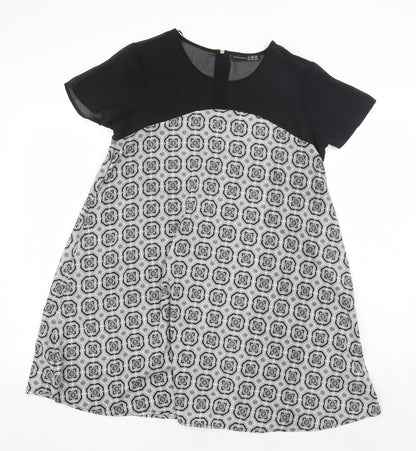 Atmosphere Womens Black Geometric Polyester Trapeze & Swing Size 8 Round Neck Zip