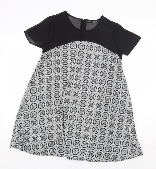 Atmosphere Womens Black Geometric Polyester Trapeze & Swing Size 8 Round Neck Zip