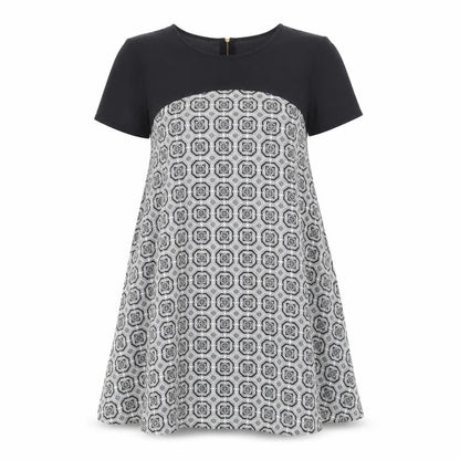 Atmosphere Womens Black Geometric Polyester Trapeze & Swing Size 8 Round Neck Zip