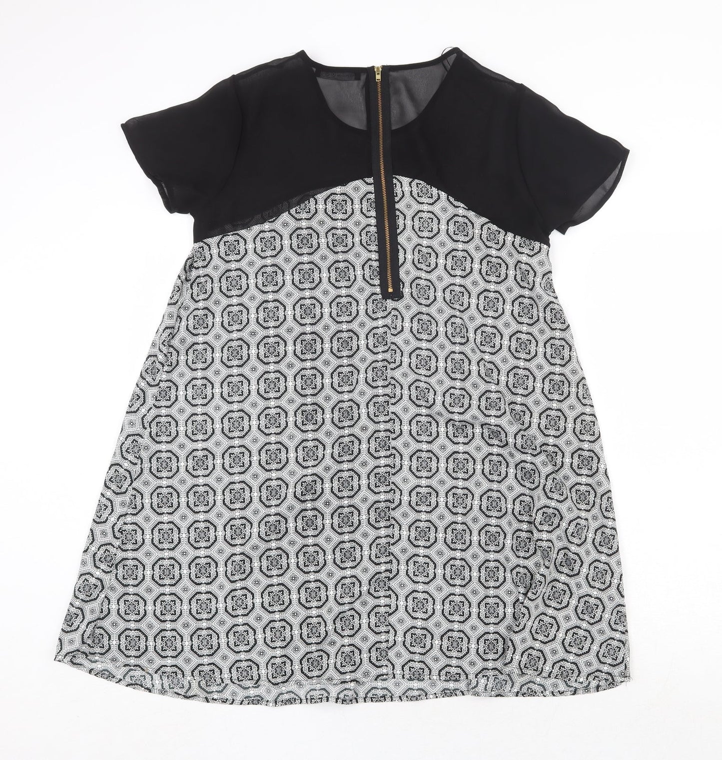 Atmosphere Womens Black Geometric Polyester Trapeze & Swing Size 8 Round Neck Zip