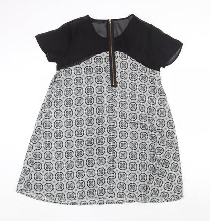 Atmosphere Womens Black Geometric Polyester Trapeze & Swing Size 8 Round Neck Zip