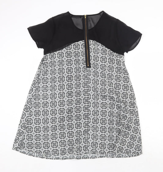 Atmosphere Womens Black Geometric Polyester Trapeze & Swing Size 8 Round Neck Zip