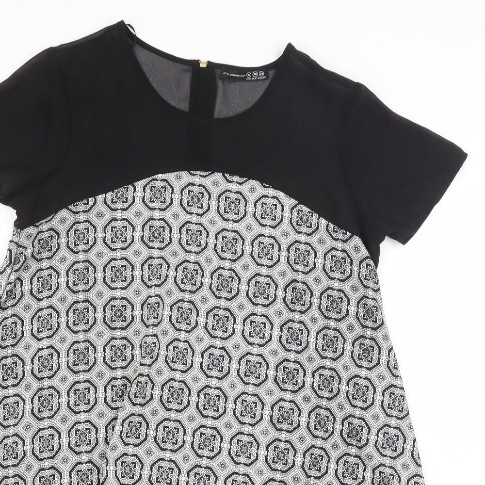 Atmosphere Womens Black Geometric Polyester Trapeze & Swing Size 8 Round Neck Zip