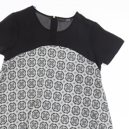 Atmosphere Womens Black Geometric Polyester Trapeze & Swing Size 8 Round Neck Zip