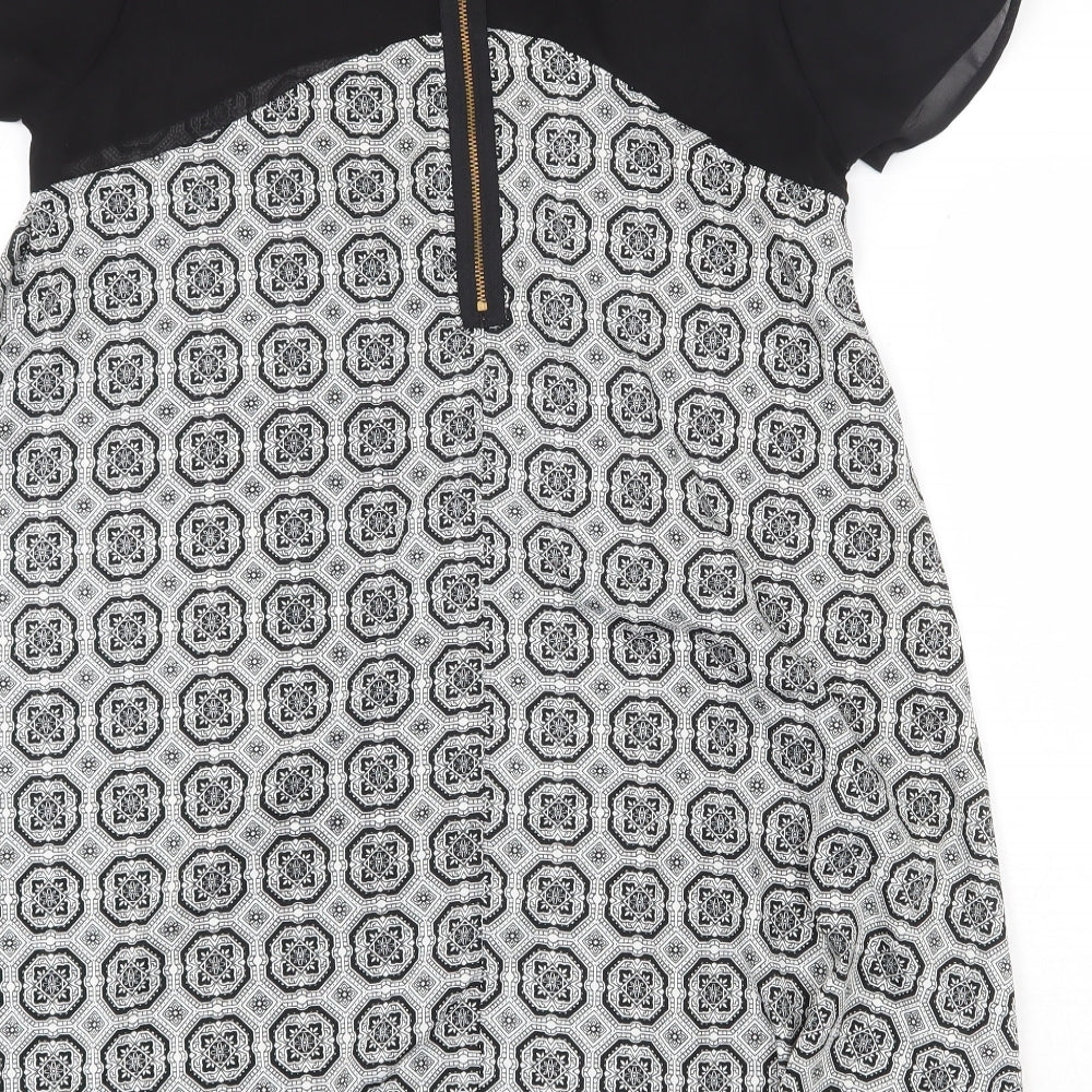 Atmosphere Womens Black Geometric Polyester Trapeze & Swing Size 8 Round Neck Zip