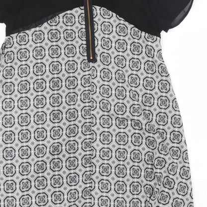 Atmosphere Womens Black Geometric Polyester Trapeze & Swing Size 8 Round Neck Zip