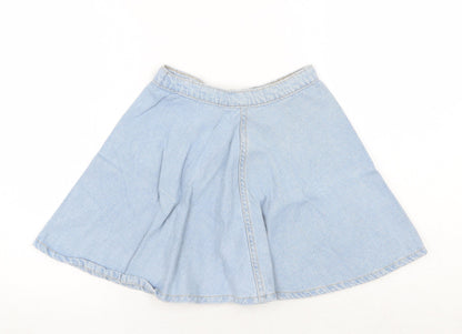 Made in USA Womens Blue Cotton Skater Skirt Size XS Button