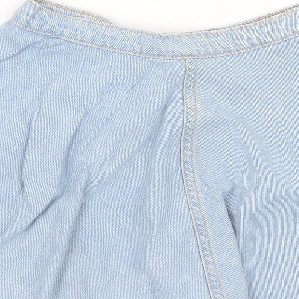 Made in USA Womens Blue Cotton Skater Skirt Size XS Button