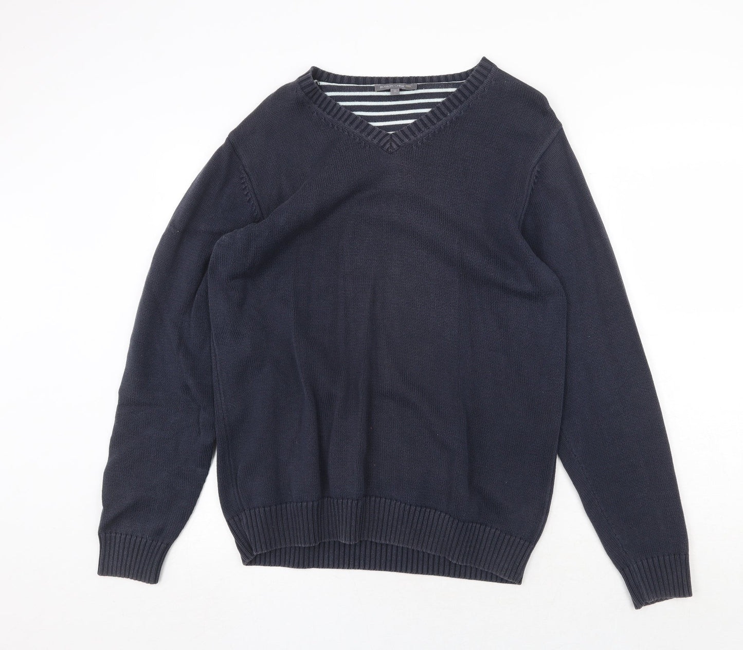 Boston Crew Mens Blue V-Neck Cotton Pullover Jumper Size M Long Sleeve