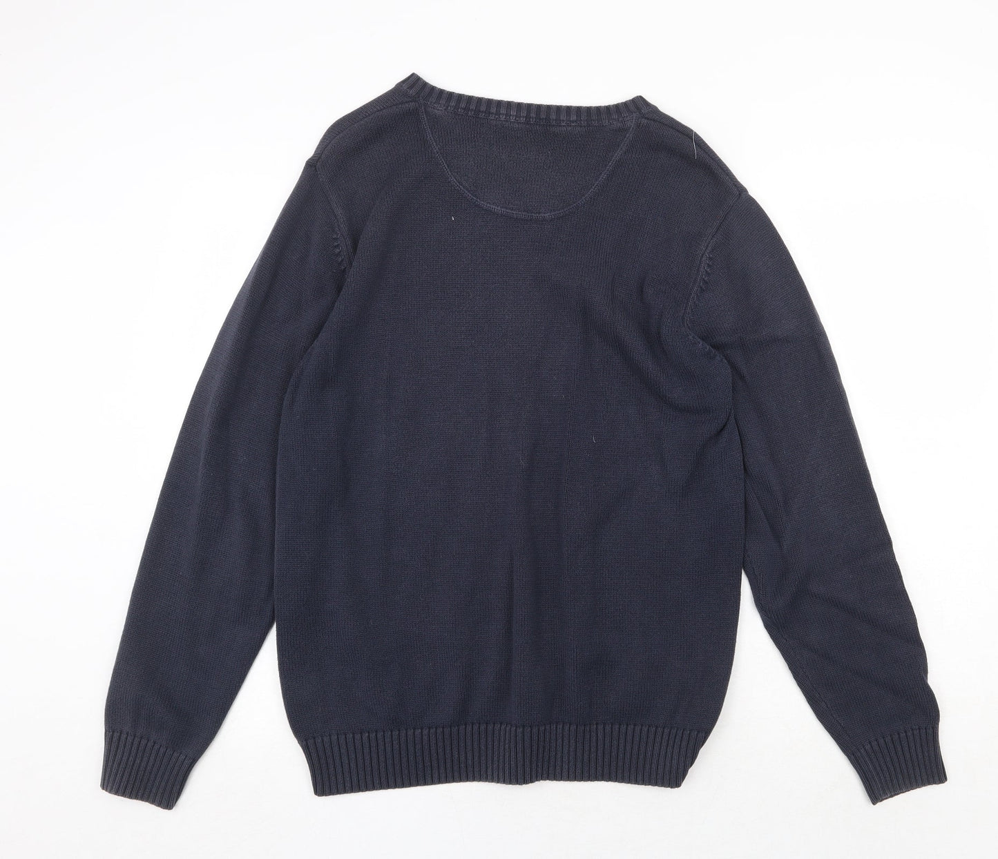 Boston Crew Mens Blue V-Neck Cotton Pullover Jumper Size M Long Sleeve