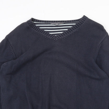 Boston Crew Mens Blue V-Neck Cotton Pullover Jumper Size M Long Sleeve