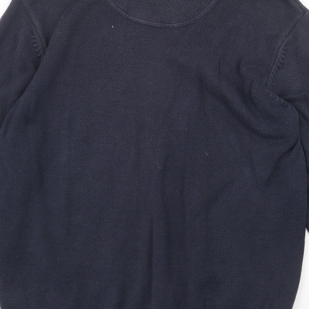 Boston Crew Mens Blue V-Neck Cotton Pullover Jumper Size M Long Sleeve
