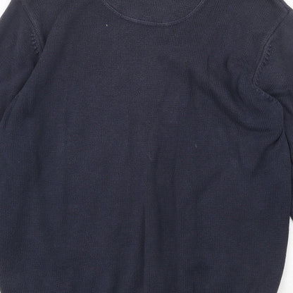 Boston Crew Mens Blue V-Neck Cotton Pullover Jumper Size M Long Sleeve