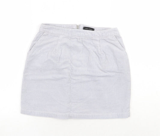 New Look Womens Blue Cotton A-Line Skirt Size 8 Zip