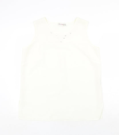 Oscar B Womens Ivory Polyester Basic Tank Size 16 Round Neck